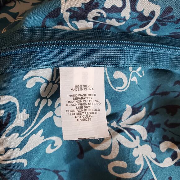 Express Design Studio Y2K Womens Silk Floral Babydoll Top Size Large Blue V neck - Picture 4 of 4